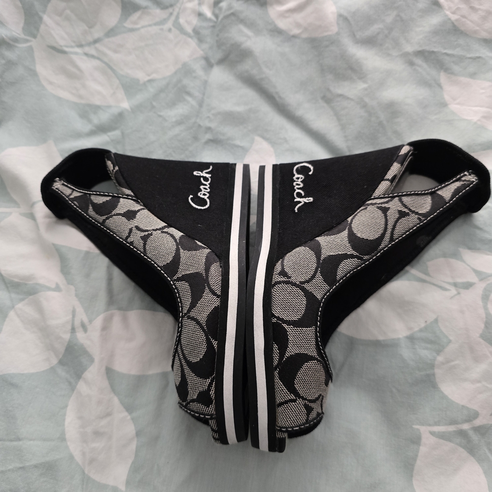 COACH Black and Cream Signature Slingback Heels - Picture 5 of 11